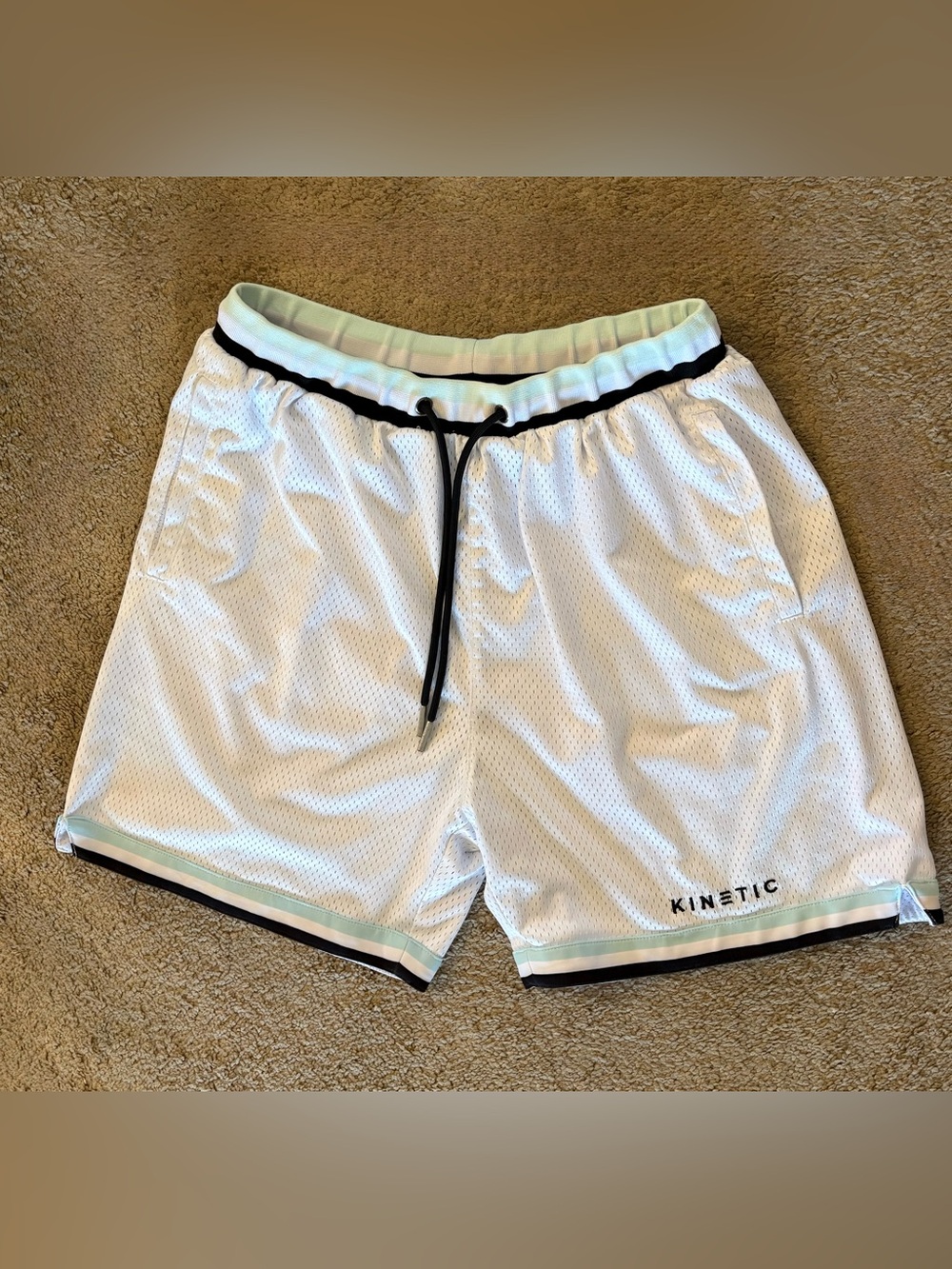 Kinetic Men's White Mesh Athletic Shorts with Black Trim
